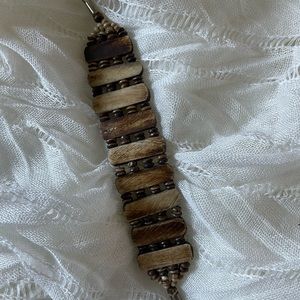 Brown wood bead cuff bracelet